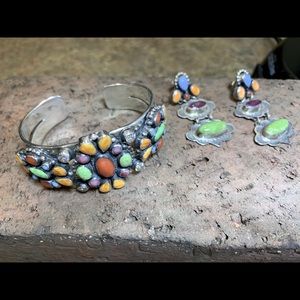 Don Lucas Sterling silver&stone bracelet&earrings
